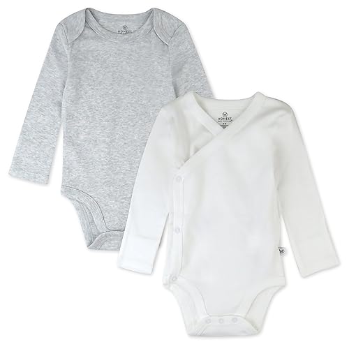 HonestBaby Side Snap and Long Sleeve Bodysuit 100% Organic Cotton for Infant Baby Boys, Girls, 2-Pack Fog, 6-9 Month
