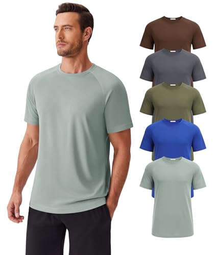 Moisture Wicking T Shirts for Men Pack Athletic Gym Workout Tshirts Dry Fit Plain Polyester Tshirt Multipack Summer Tees