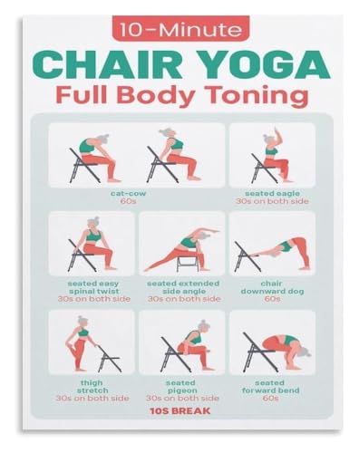 VUQLDHAYZ Chair Yoga Stretching Poster Canvas Mindful Movement Routine Home Fitness Motivation Wall-Art for Living Room Bedroom Office Gym Unframed,08x12inch(20x30cm)