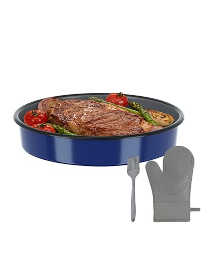 MCCSI Enamel Pizza Pan Deep Dish Roasting Pan 10 Inch Round Cake Pan High Temperature Resistance Non-Stick Chicken Roaster Tray, Oven Dishwasher Safe Birthday Gift for Mother Day Bread Baking Pan