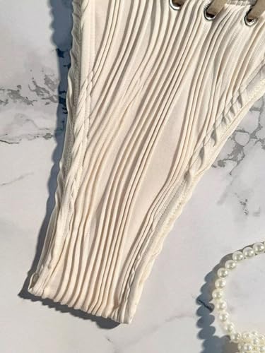 Women's High Waisted Bathing Suit Shell Decor Tie Back Swimsuit Bikini Set 2 Piece4