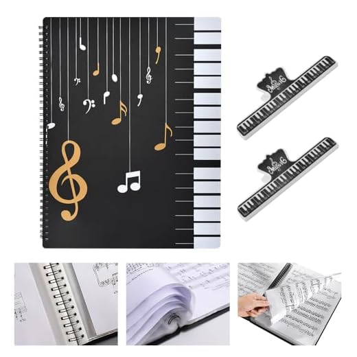 ADERTOS Carpeta Música A4 50 Bolsillos 2 Clips Notas Partituras Documentos Pinturas