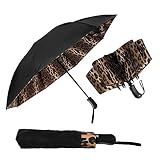 StrombergBrand Reversible Leopard Umbrella, Windproof Leopard Print Inverted Folding Umbrella, Compa