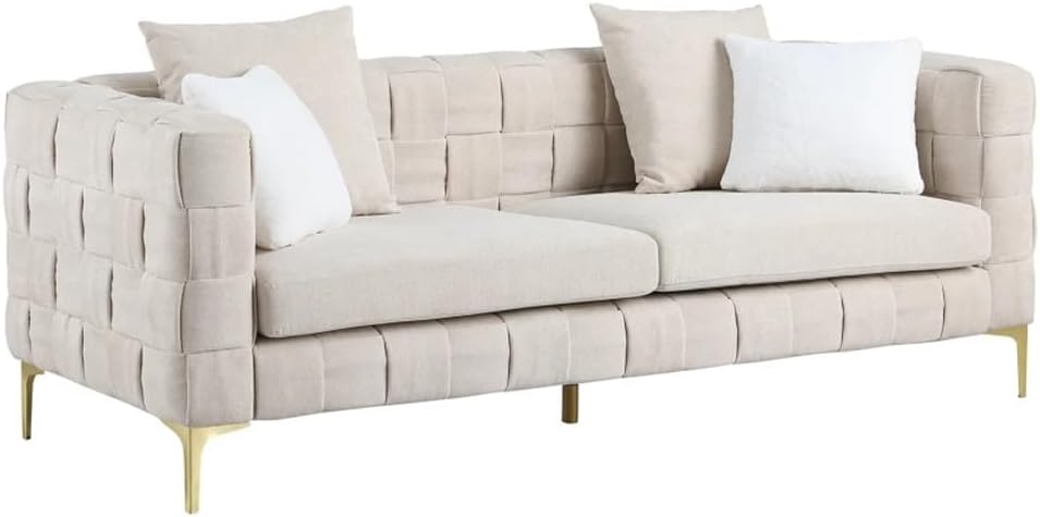 Beige Snowflake Woven Sofa, Living Room, Hand 4 Square Accent Pillows