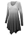 LL WT1050 Womens V Neck Long Sleeve Dip Dye Handkerchief Hem Tunic Top L BLACK