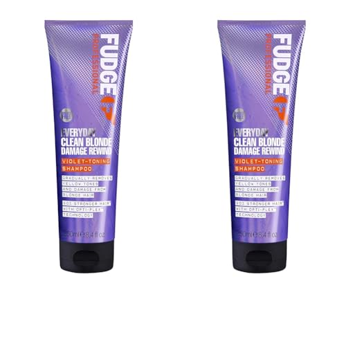 Fudge Professional Everyday Clean Blonde Damage Rewind Shampoo, Daily Purple Toning for Blonde Hair, Bond Repair Technology, 250 ml (Pack of 2)