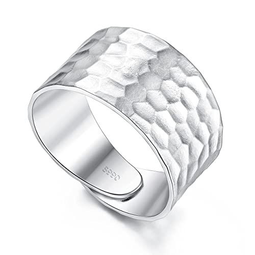 KRFY Anillos de Plata de Ley 925 para Mujer Anillo de Banda Ajustable Ancho Hecho a Mano...