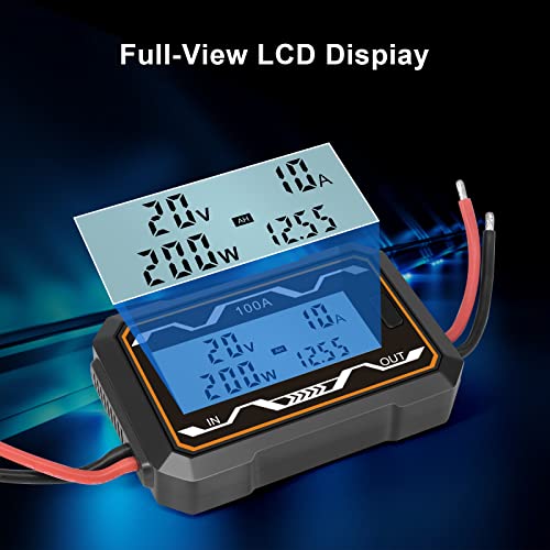 DC Power Meter Watt Meter Energy Analyzer 0 Bis 60V 100A 150A 200A Hochgenauige Backbeleuchtung LCD -Display mit Zusätzlicher Großer Schrift für DIY -Batterieantriebsgeräte (100A)