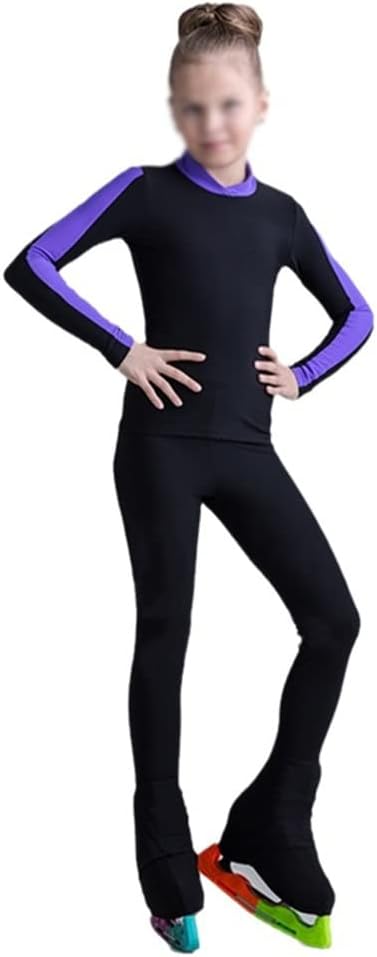 Figure Skating Training Wear Suits Girl Kids Long Sleeves Skating Clothes Practice Pants Fitted Adult (Color : Purple, Size : X-Small)