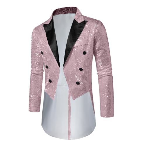 Mens Sequin Tuxedo Tailcoat Glitter Sparkly Slim Fit Swallowtail Suit Jacket Dinner Party Wedding Prom Dress Coats