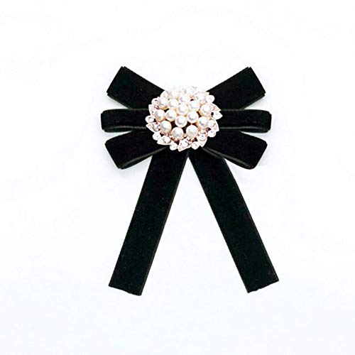1 Pcs Faux Pearl Rhinestone Brooches Pin Bow Brooch Pre-Tied Bow Tie Vintage Velvet Neck Tie Collar Shirt Dress Decoration Necktie For Women Girls Wedding Party Bow Tie Accessories (Black) #TOP18