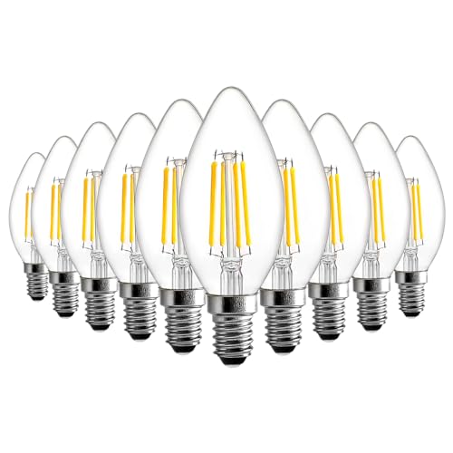 BRIMAX E14 LED Candle Bulbs Dimmable 6W, 60W Equivalent, Soft Warm White 2700K, Small Edison Screw SES Chandelier Bulbs, C35 Filament LED Energy Saving Candelabra Bulb, 10Pack