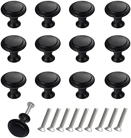 THSIREE 12PCS Cabinet Knobs, Premium Door Drawer Knobs Dresser Pull Knobs, Round Cupboard Handles Drawer Handles with Screws, for Kitchen Bedroom Furniture (Black)