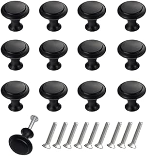 THSIREE 12PCS Cabinet Knobs, Premium Door Drawer Knobs Dresser Pull Knobs, Round Cupboard Handles Drawer Handles with Screws, for Kitchen Bedroom Furniture (Black)