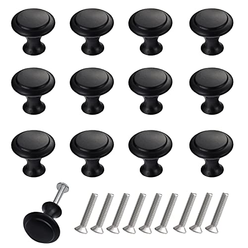 THSIREE 12 pomos de gabinete, pomos de cajón de puerta premium, manijas redondas de armario con tornillos, para muebles de cocina y dormitorio (negro)