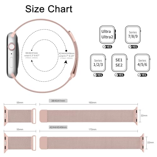 Image of Meliya Metal Straps Compatible for Apple Watch Strap 38mm 40mm 41mm 42mm 44mm 45mm 46mm 49mm Women Men, Adjustable Mesh Loop Magnetic Milanese Band for iWatch Series 10 9 8 7 6 5 4 3 2 1 SE