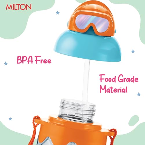 Image of MILTON Sage 450 Sipper PET Water Bottle for School Kids | Food Grade & BPA Free | Leak Proof & Durable | Easy to Carry Loop | Ideal for Home, School & Office Use, 445 ml, Orange