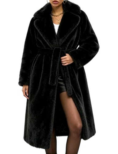 Image of Yimoon Womens Long Faux Fur Coat Winter Warm Lapel Fluffy Jacket(Black-M)