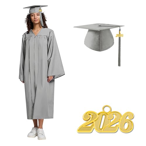 Image of Graduation Cap and Gown 2026 Matte Unisex for High School Bachelor | Heavyweight Matte Polyester, Zipper Closure, Adjustable Cap with 2026 Tassel, Sizes 39-60, Bulk Orders Available
