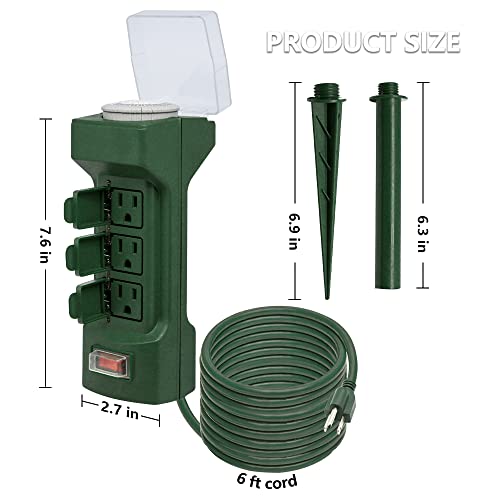 Kasonic 24 Hour Outdoor Stake Timer, 6 Outlets 6 Ft Extension Cord Mechanical Power Timer For Holiday Light, Yard Garden, Etl Certified, Weatherproof Safety Cover- Green #TOP4