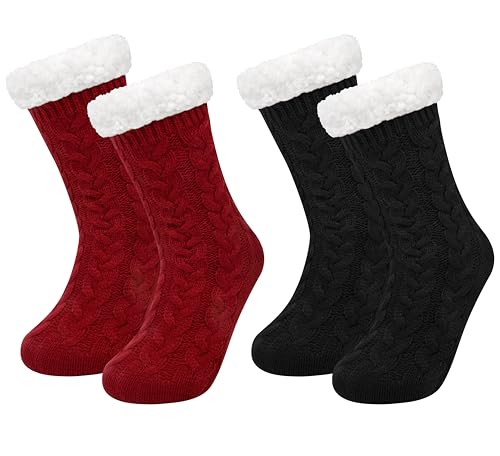 Chalier Fashion 2 Paar Stoppersocken Damen Kuschelsocken Warme Hüttensocke Wintersocken Flauschige Socken für Frauen Rutschfest Casual Socken zum Tragen zu Hause