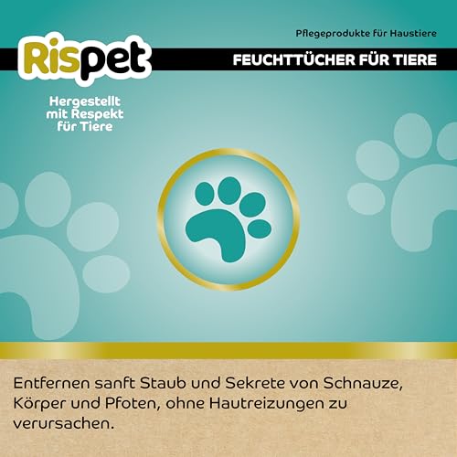 Rispet Hygienische und reinigende Reinigungstücher XL, Kokosnuss und Keratin, für das Fell von Hunden, Katzen und Haustieren, 54 Tücher