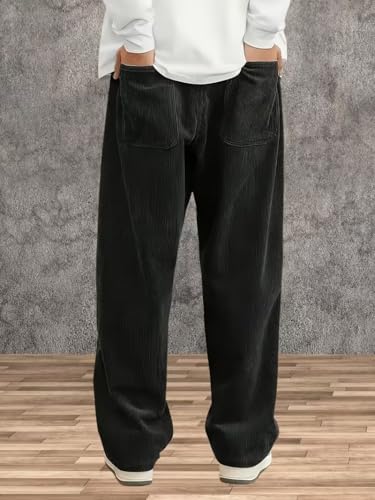 Image of Samfor Men's Comfortable Baggy Corduroy Pants | Relaxed Fit Stretch Waist Trousers for Everyday Wear | Casual Trouser for Man
