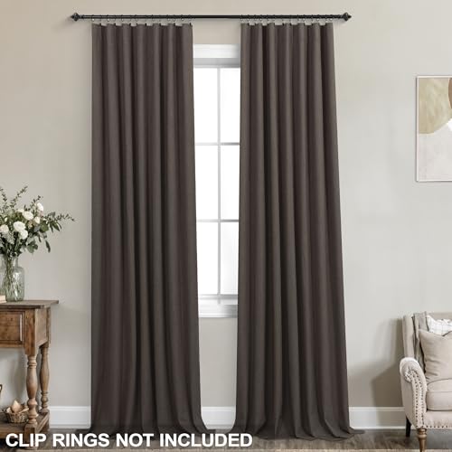 Image of KOUFALL Brown Curtains Blackout 2 Panels,Dark Chocolate Linen Black Out Dark Academia Curtains for Bedroom Living Room 84 Inch Long