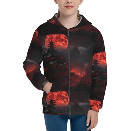 Shogun Blood Moon Kids Pullover Hoodies Boys Zip Up Sweatshirts Girls Athletic Clothes with Pocket3