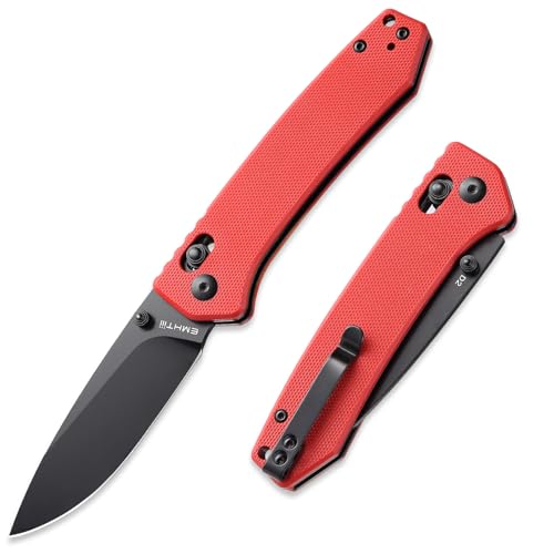 EMHTiii D2 Steel Folding Pocket Knife with Reversible Clip: 3.14" Black Drop Point Blade