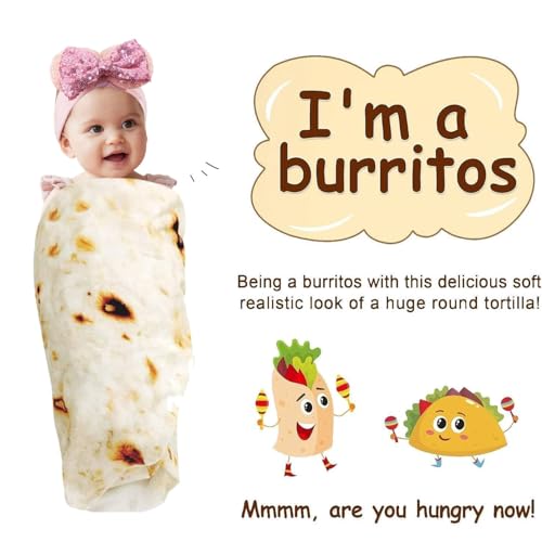 Image of Burrito Tortilla Blanket Baby Stuff Shower White Elephant Gifts for Kids Throw Blankets Wrap Swaddle Toddler Boy Girl Party Novelty Gag Pets Soft Fleece 40in