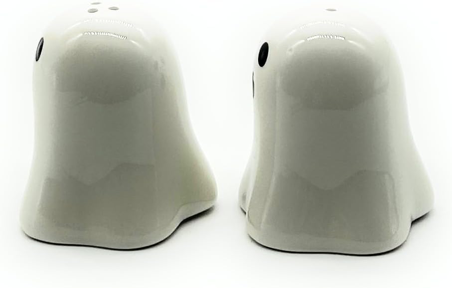 RUSTIX Halloween Ghost Salt and Pepper Shakers Set – Cute Ceramic Kitchen Décor for Spooky Season, Fun Novelty Holiday Hostess Gift, Unique Ghost-Themed Kitchen Accessories, Halloween Table Decoration