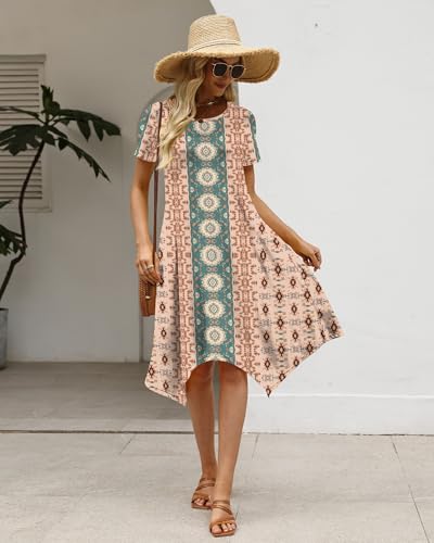 Image of COSSEN Women's 2026 Summer Midi Dress Crew Neck Short Sleeve