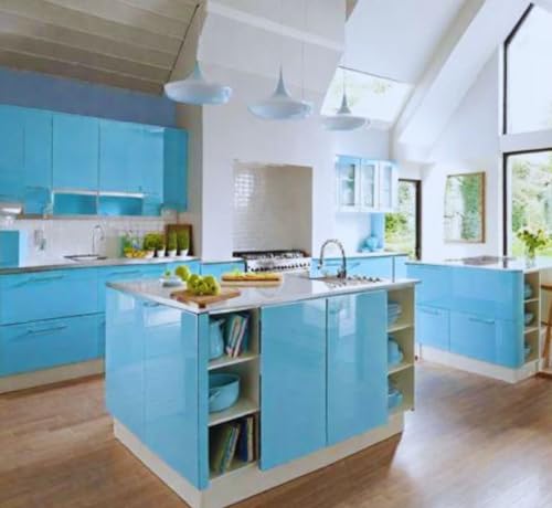 Image of ONETON Glossy Sky Blue Contact Paper Decorative Self Adhesive Counter Top Peel and Stick Wallpaper for Kitchen Cabinets Shelf Drawer Liner Desk Dresser (Sky BLU Glossy WP, 24x120 inch)