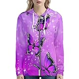 Buybai Lightweight Zip Up Hoodies for Women Purple Butterfly Hooded Sweatshirts Long Sleeve Thin Jacket with Zipper M