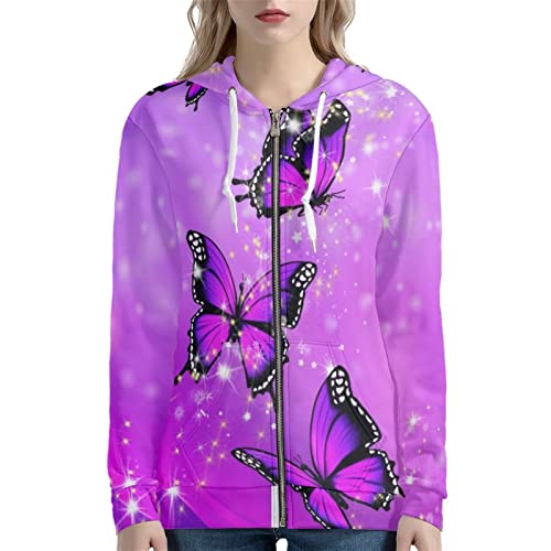 Buybai Lightweight Zip Up Hoodies For Women Purple Butterfly Hooded Sweatshirts Long Sleeve Thin Jacket With Zipper Xl #TOP11