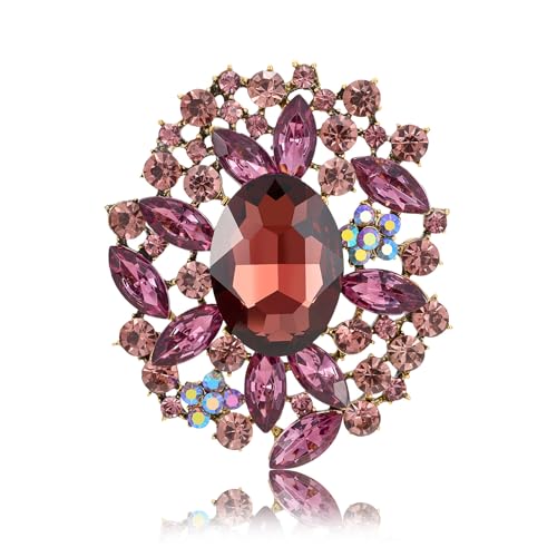Image of LAXPICOL Vintage Austrian Crystal Elegant Flower Brooch for Women Broach Pin Wedding Jewelry Antique-Gold Tone