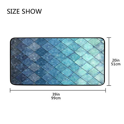 Mermaid Bath Runner Rug Ocean Blue Fish Scales Non Slip Area Mat Rugs For Bathroom Kitchen Indoor Carpet Doormat Floor Dirt Trapper Mats Shoes Scraper 39"X 20" #TOP1
