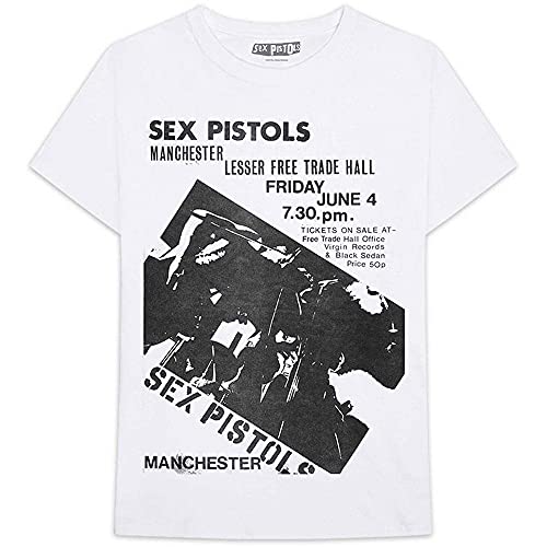Image of The Sex Pistols T Shirt Free Tade Hall Manchester Flyer Official Mens White XXL