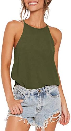 Sarin Mathews Womens Tees Halter Tank Tops Summer Sleeveless Shirts Workout Yoga Racerback Casual Basic Cute Beach Blouses Olive XS