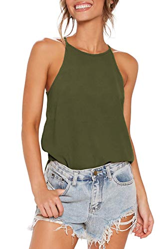 Sarin Mathews Womens Tees Halter Tank Tops Summer Sleeveless Shirts Workout Yoga Racerback Casual Basic Cute Beach Blouses Olive Xs #TOP3