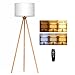 Produktbild tomons Holz Stehlampe LED Stufenlos Dimmbar, Dreibein Stehleuchte, mit Fernbedienung und E27 Glühbirne Enthalten, Berührungsschalter, Timer, für Wohnzimmer, Schlafzimmer und Arbeitszimmer, Weiß