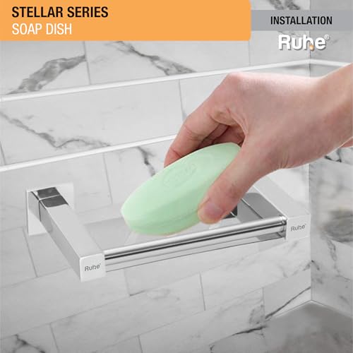 Image of Ruhe Stellar Stainless Steel Soap Dish | Wall Mounted |Single Soap Dish Holder | Soap Dish Holder for Bathroom and Kitchen |Bathroom Organizer| Soap Try for Bathroom Accessories |Chrome Finish