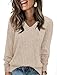 Fisoew Maglione Leggero a Maniche Lunghe con Scollo a V da Donna Elegante Pullover in Maglia a Costine Felpa, Kaki, XL