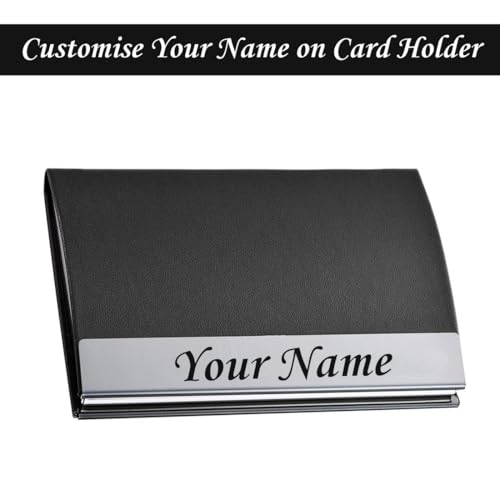 Image of Mini2buy Customized Name Engraved Card Holder for Credit, Debit, ATM, and Business Visiting Cards from Premium Stainless Steel Size Ideal for Personal use or Corporate Gifting (Black-Horizontal)