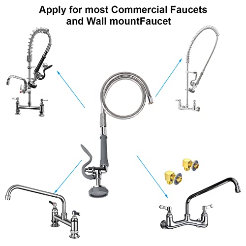 KANONEY Commercial Sink Sprayer with 45" Flexible Stainless Steel Hose, Pre-Rinse Dish Spray Valve Replacement Kit Assembly Sprayer Nozzle Head for Industrial Restaurant Kitchen Faucets, Gray by KANONEY - Image 7