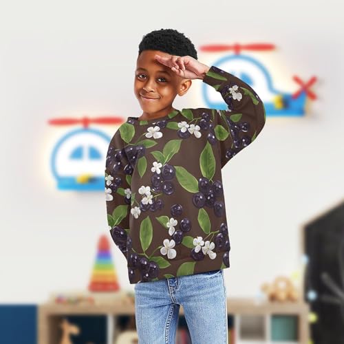 JUNZAN Saskatoon Berry Fruit Brown Big Boys Sweatshirts Hoodies Long Sleeve Outerwear for Kids Party 4T4