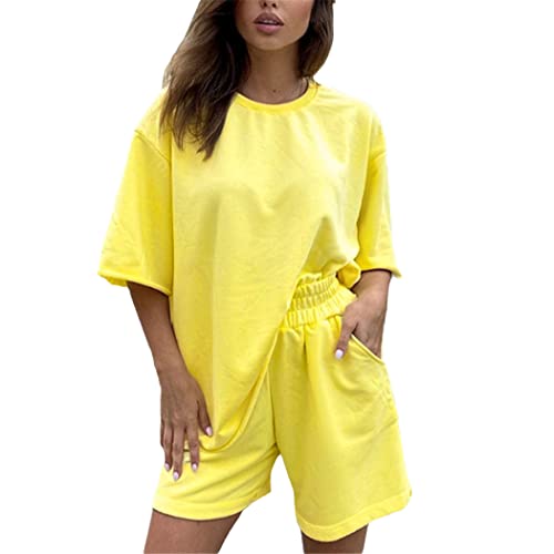 Survêtement d'été style streetwear : ensemble 2 pièces short et t-shirt jaune XXL