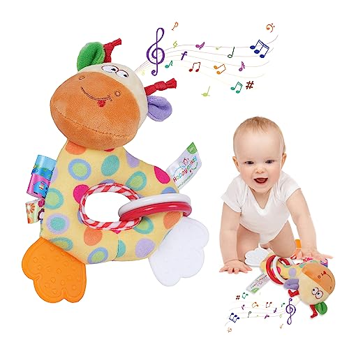 JIANGTYH Baby Soft Rattles Shaker, Infant Developmental Hand Grip Toys, Sensory Learning Toys with Teether, Sounds for 3-12 Months Old