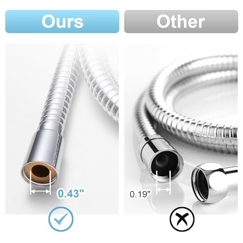 OFFO Shower Hose High Flow 11mm Large Bore, Stainless Steel Replacement High Pressure Extra Long Shower Hose,Anti-Kink Universal Leakproof,1.5m Chrome by OFFO - Image 2